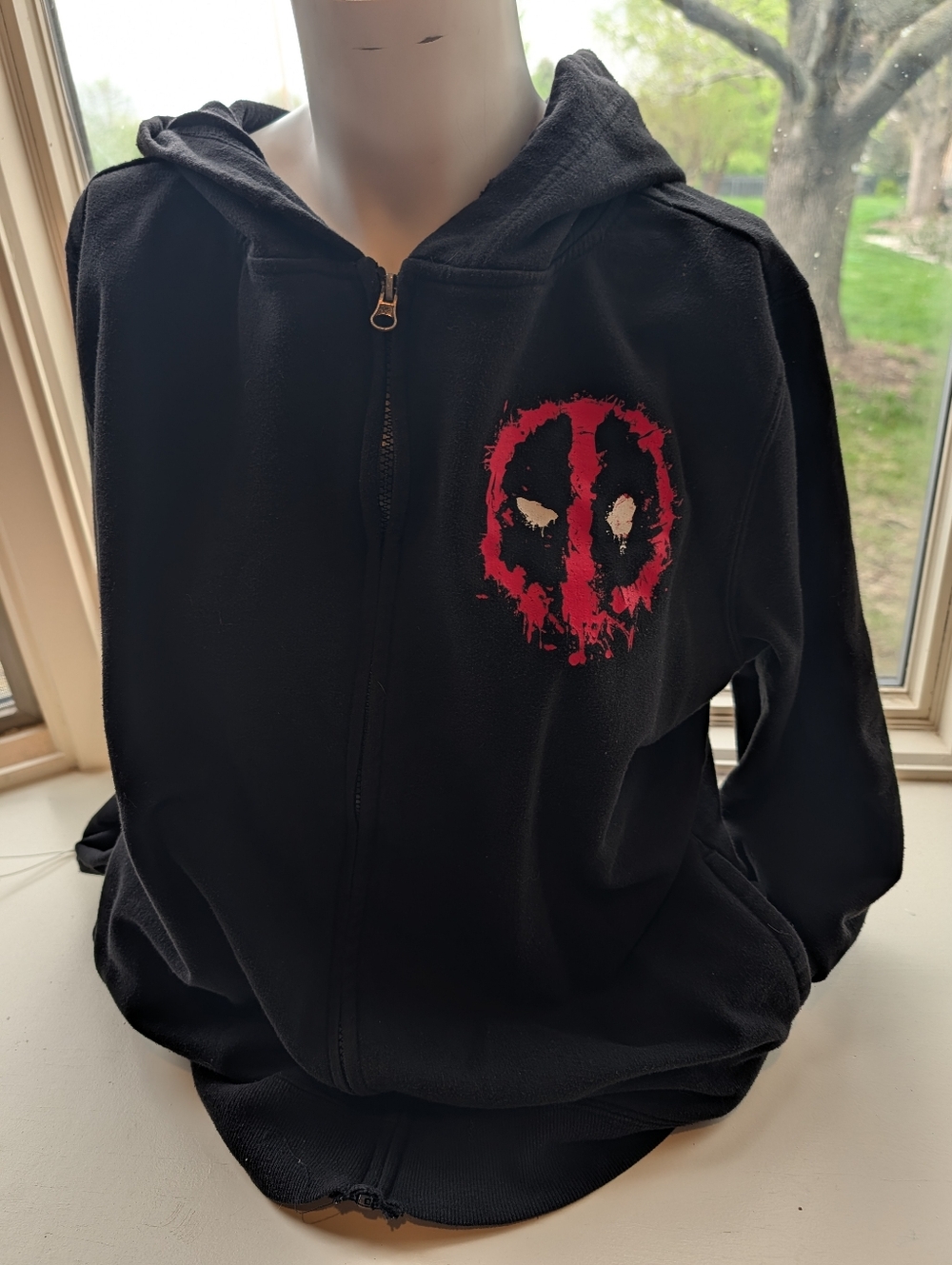 Marvel Black Zip Hoodie with Red Deadpool Logo